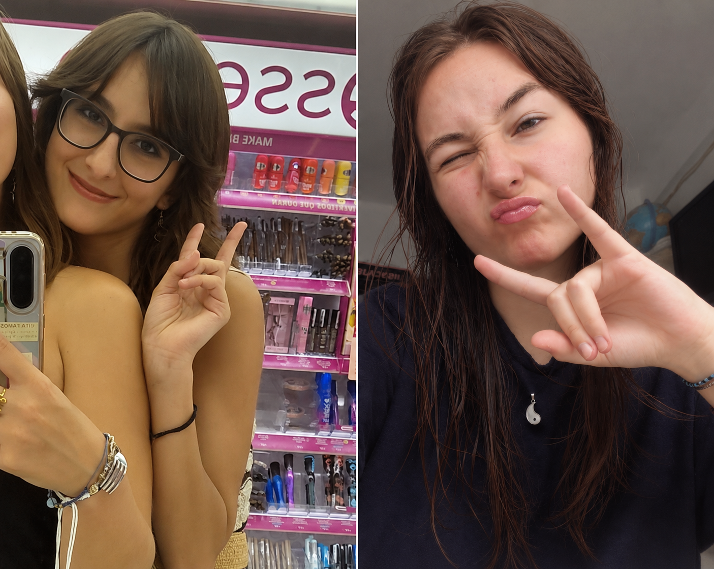 Selfies gemelas entre maquillaje y habitación